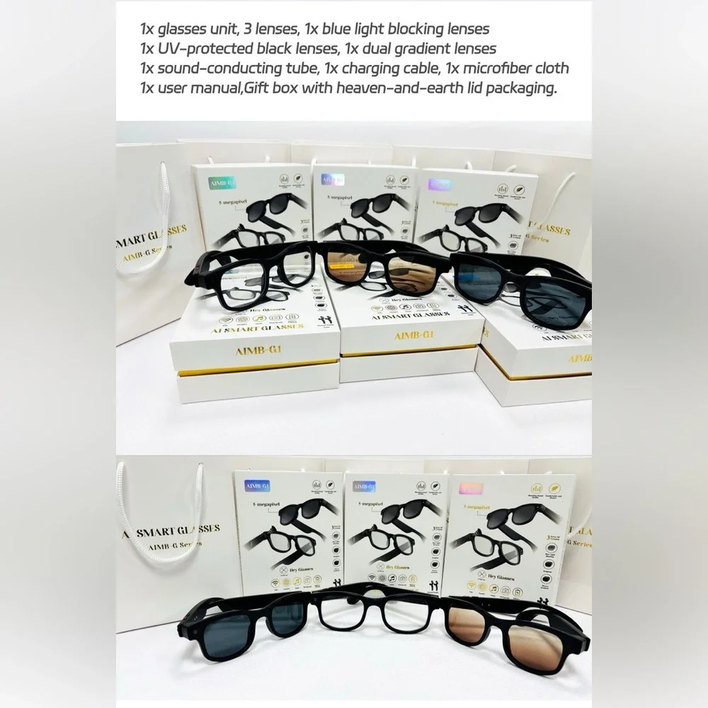 AIMB-G1 Smart Glasses with 8MP Camera 1080p Video Recording Bluetooth Calling